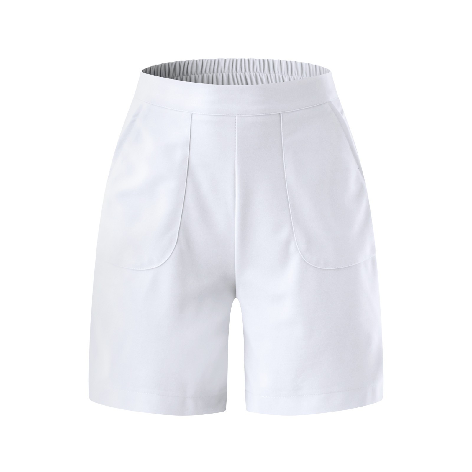 thumbnail image 5 of Pantalones cortos casuales de cintura alta para mujer - Cintura elástica, corte holgado, mezcla de algodón, liso, 5 of 6